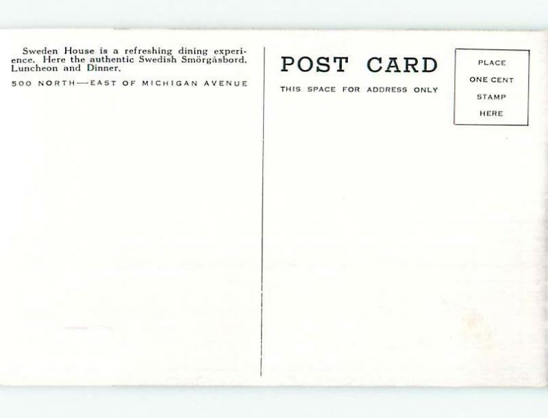 Unused 1940's SWEDEN HOUSE RESTAURANT Chicago Illinois IL M8471