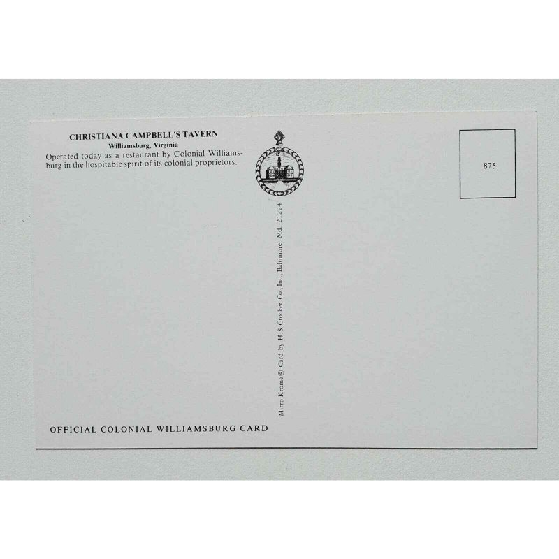 Christiana Campbell Tavern Colonial Williamsburg VA Postcard