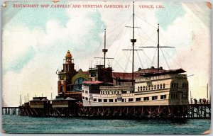 Restaurant Ship Cabrillo and Venetian Gardens at Venice California CA Postcard