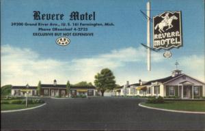 Farmington MI revere Motel Linen Postcard