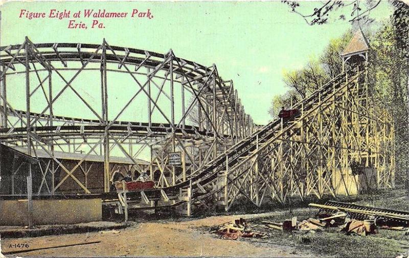 Erie PA Figure 8 at Waldameer Park Roller Coaster Amusement Park Postcard