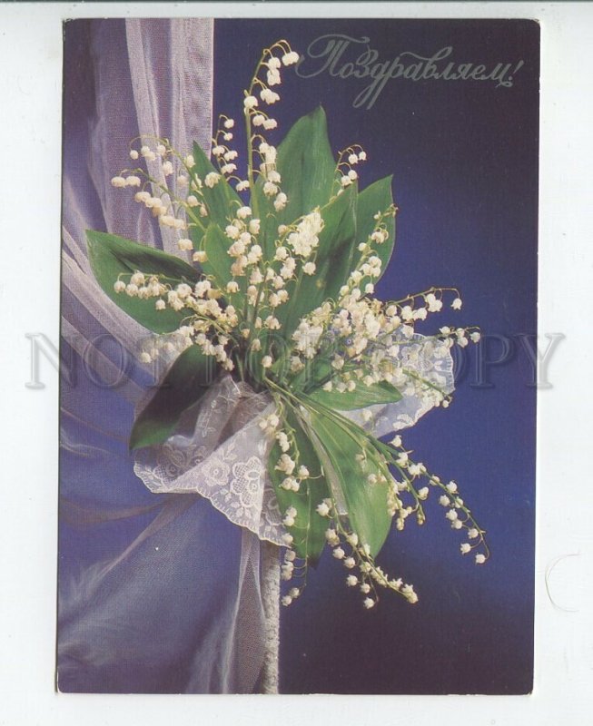 458620 USSR 1987 year Kandrova congratulations Lily of the valley flowers old