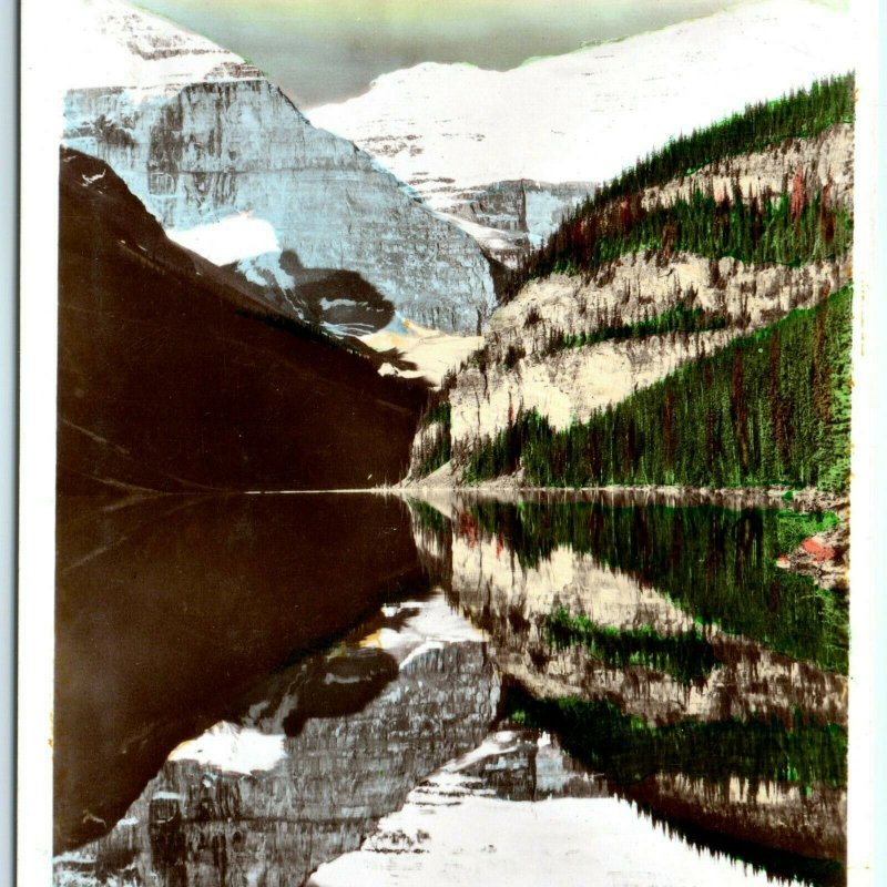 c1930s Alberta Hand Colored RPPC Mt Lefroy & Victoria Glacier Postcard Louise A2