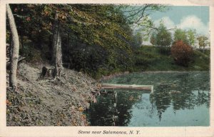 circa 1907-15 Canoe Docked Pier Lake Salamanca, New York Postcard 2T3-482