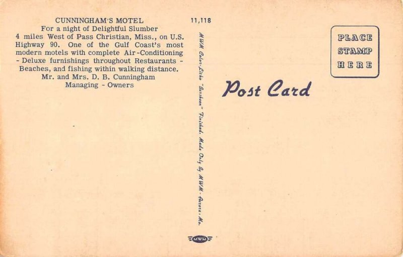 Pass Christian Mississippi Cunningham's Motel Vintage Postcard AA16692