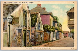 St. Augustine Florida 1940s Postcard Old Charlotte Street