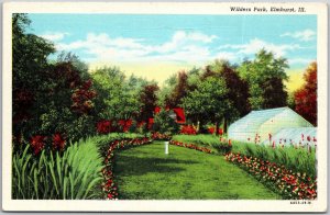 Elmhurst Illinois, Wilders Park, Greenfield, Flowers Garden, Vintage Postcard