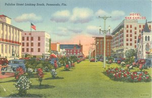 Pensacola, Florida FL Palafox St Looking South, Hotel San Carlos, Linen Unused