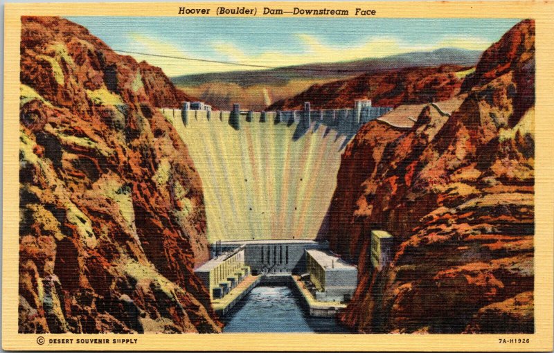 Vtg 1930s Hoover Boulder Dam Downstream Face Black Canyon Nevada NV Postcard