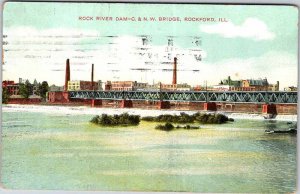 Postcard BRIDGE SCENE Rockford Illinois IL AM6577