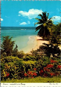 VINTAGE CONTINENTAL SIZE POSTCARD JAMAICAN BEACH SOUVENIR POSTAGE SHEET ON REAR