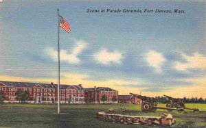 Parade Grounds Fort Devens US Army Base Massachusetts linen postcard