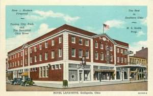 Ohio Gallipolis Ohio Hotel Lafayette automobiles Teich roadside Postcard 22-2401