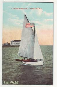 P114 JLs postcard artist signed sailing atlantic city nj