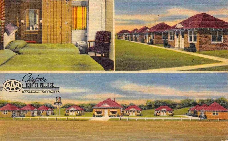 Chieftain Tourist Village Motel US 30 Ogallala Nebraska 1952 linen postcard