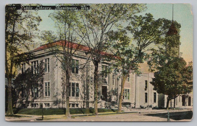 Manitowoc Wisconsin~Public Library~Vintage Postcard 