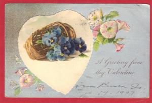 VALENTINE POSTCARD EMBOSSED. 1907  3.5 X 5.5 SEE SCAN  PC15