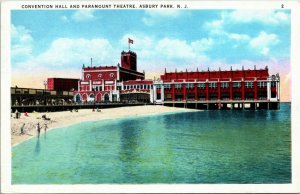 Postcard NJ Asbury Park Convention Hall Paramount Theatre Beach Scene 1920s F13