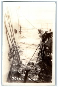 c1920's US Navy Ship Submerged Divers Going Down Sailor View RPPC Photo Postcard