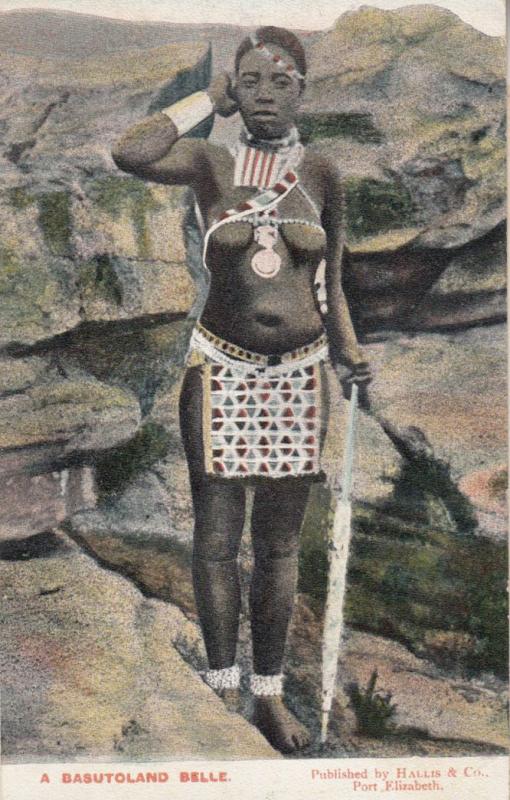 Basutoland Belle South African Woman Of Beauty Tribe Warrior Antique Postcard