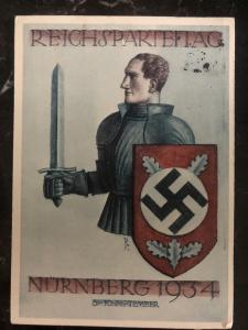 1934 Germany picture Postcard cover Nuremberg Rally NSDAP to Weimar