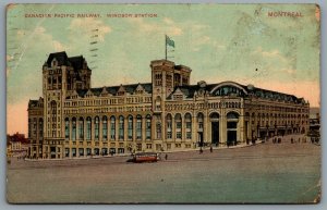 Postcard Montreal PQ c1911 Canadian Pacific Railway Windsor Station Trolley Car