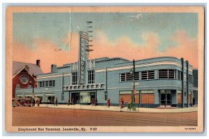 1943 Greyhound Bus Terminal Building Entrance People Louisville Kentucky Postcar