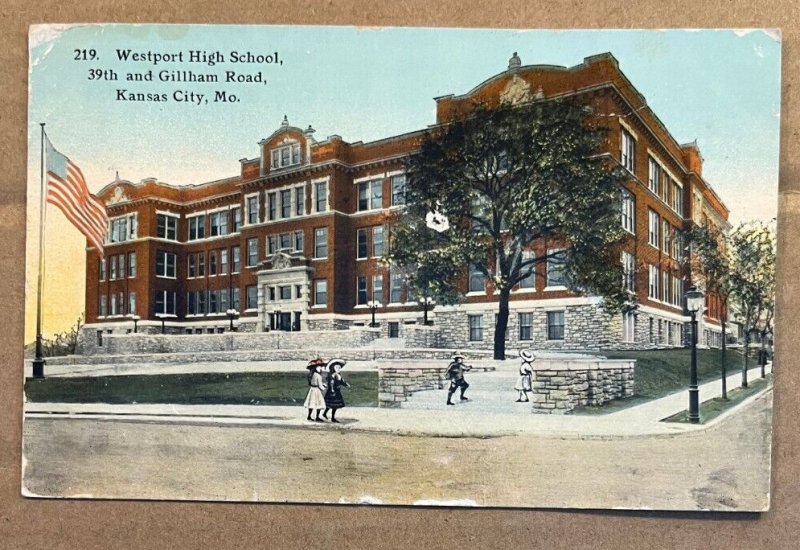 1912 USED .01 PC - WESTPORT HIGH SCHOOL, KANSAS CITY, MO. SMALL HOLE NEAR CENTER