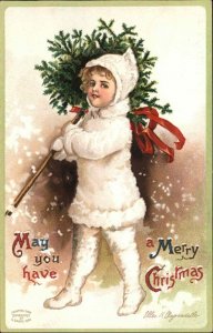 Christmas Boy White Snow Suit Embossed Ellen Clapsaddle  c1910 Postcard #2