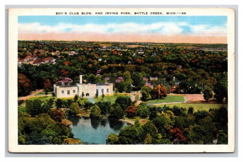 Boys Club Building Irving Park Battle Creek Michigan MI UNP Linen Postcard N25