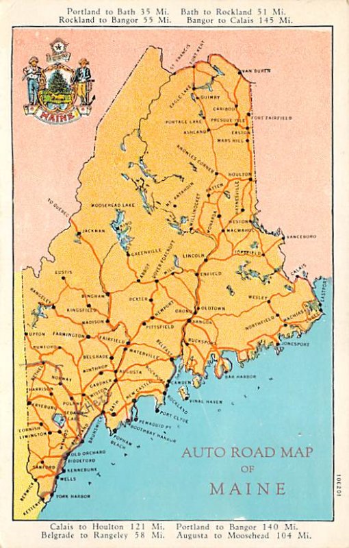 Maps Auto Road Map Maine, USA 1930