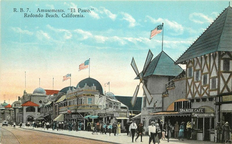 c1908 Postcard; Redondo Beach CA Amusements El Paseo Spanish Cafe, Fish Market 