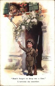 AA Nash WWI Little Girl Gives Letter to Little Boy Soldier Vintage Postcard