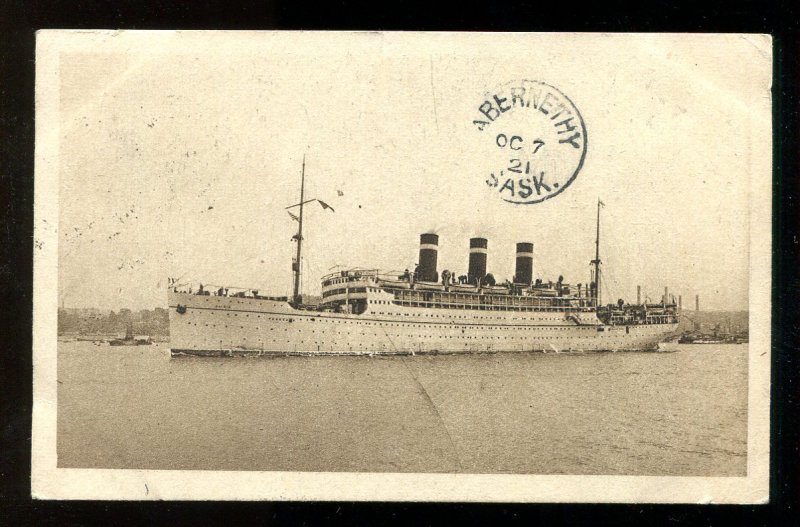 dc152 - Steamer SS PATRIA Fabre Line 1921 Postcard. Canada RPO