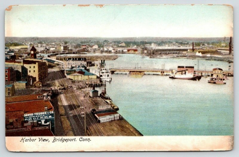 Bridgeport Connecticut~Harbor View~Ships-Train Tracks~David Trubee & Co~c1905 