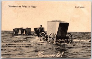 Nordseebad Wyk auf Föhr Badewagen Germany Antique Postcard