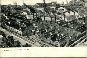 Vtg Postcard Pennsylvania PA Berwick Steel Car Plant Birds Eye Factory plant UNP