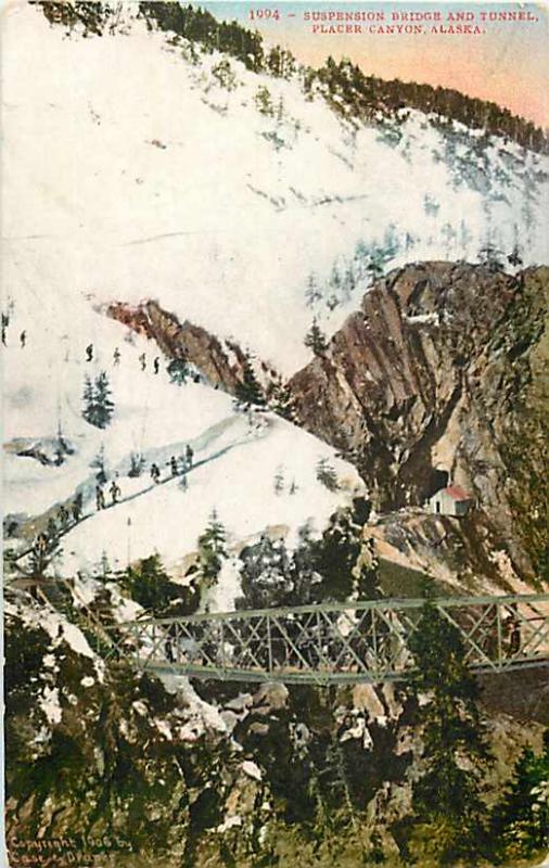 Suspension Bridge and Tunnel, Placer Canyon Alaska AK 1910