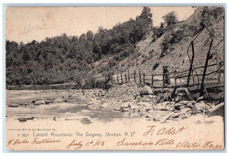 1908 Catskill Mountains The Dugway Shokan New York NY Rotograph Posted Postcard 