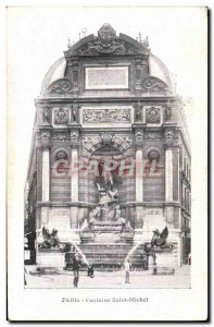 Old Postcard Paris Fountain Saint Michel
