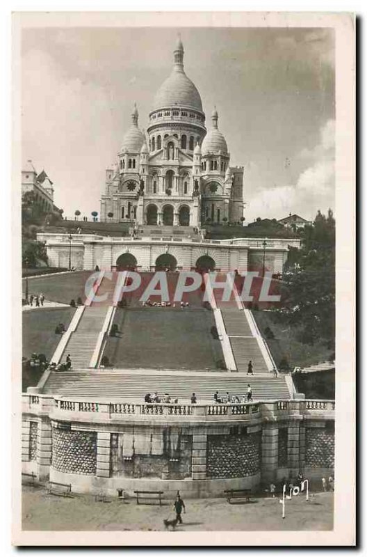 Old Postcard Paris Sacre Coeur Basilica and the monumental staircase