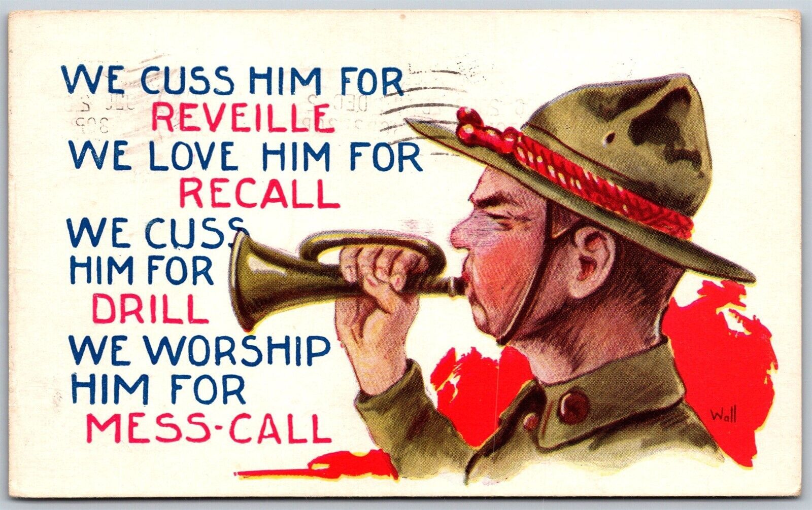 Vtg Army Bugle Cuss Him for Reveille Worship for Mess Call Artist Wall ...