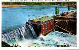 Washington Spokane Nine Mile falls and Power Station On Spokane River 1938