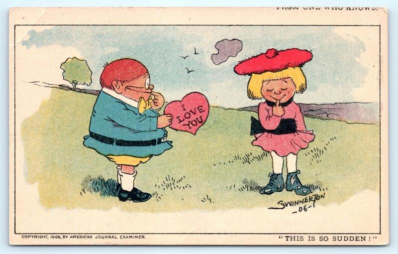 Postcard Valentine Boy Giving Girl Heart a/s Swinnerton 1906 L17