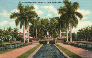 Palm Beach Florida, 1954, Memorial Fountain, Grand Memorial Park, Postcard