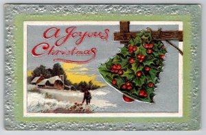 Christmas Greetings With Holly Bell Davidson Family Long Pine NE Postcard A34