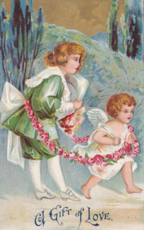 Valentine's Day Victorian Boy and Cupid 1909
