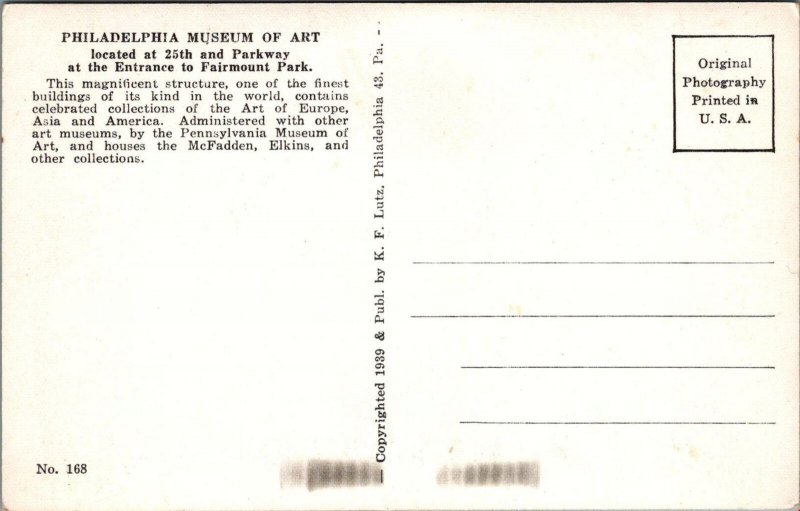 RPPC Postcard Philadelphia Museum of Art Philadelphia PA