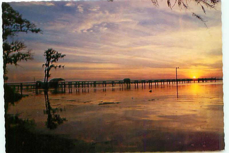 Old Vintage Postcards Sunset Over Beach Piers # 1799A