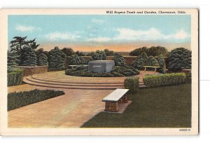 Claremore Oklahoma OK Postcard 1948 Will Rogers Tomb and Garden